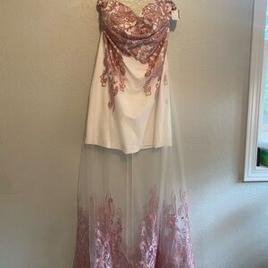 White Prom Dress with Pink Detailing